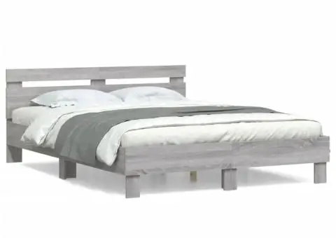 Cadru de pat cu tăblie gri sonoma 140x190 cm lemn prelucrat - 2/5