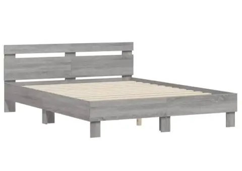 Cadru de pat cu tăblie gri sonoma 140x190 cm lemn prelucrat - 3/5