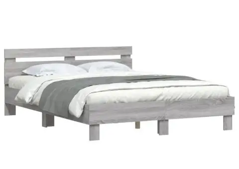 Cadru de pat cu tăblie gri sonoma 140x190 cm lemn prelucrat - 4/5