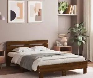 vidaXL Cadru de pat cu tăblie, stejar maro, 135x190 cm, lemn prelucrat