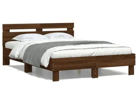 Cadru de pat cu tăblie, stejar maro, 135x190 cm, lemn prelucrat - 2/5
