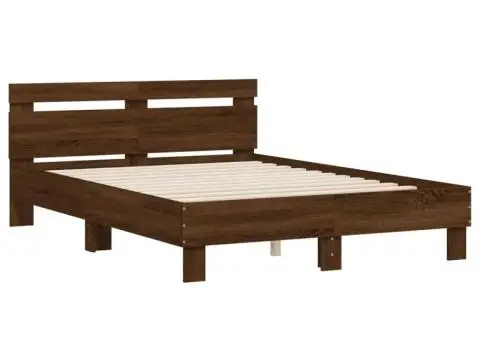 Cadru de pat cu tăblie, stejar maro, 135x190 cm, lemn prelucrat - 3/5