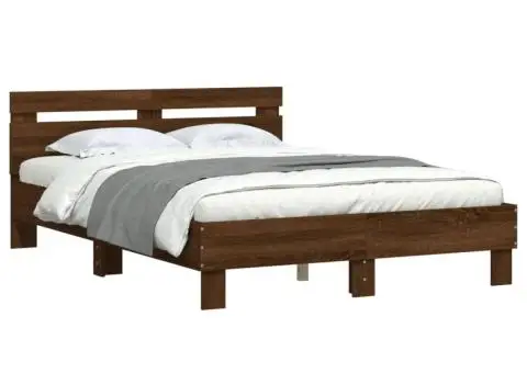 Cadru de pat cu tăblie, stejar maro, 135x190 cm, lemn prelucrat - 4/5
