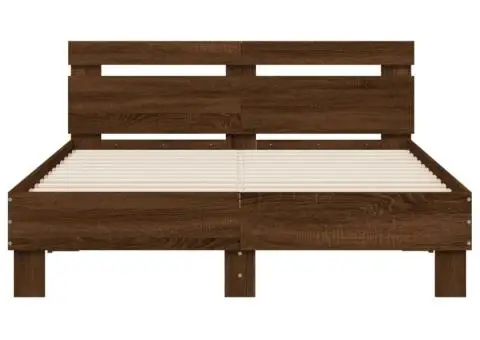 Cadru de pat cu tăblie, stejar maro, 135x190 cm, lemn prelucrat - 5/5