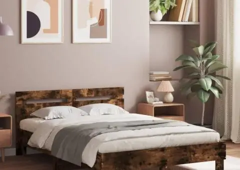 Cadru de pat cu tăblie stejar fumuriu 135x190 cm lemn prelucrat - 1/5