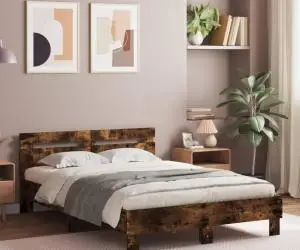 vidaXL Cadru de pat cu tăblie stejar fumuriu 135x190 cm lemn prelucrat