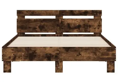 Cadru de pat cu tăblie stejar fumuriu 135x190 cm lemn prelucrat - 5/5