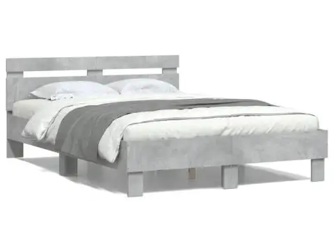Cadru de pat cu tăblie gri beton 120x190 cm lemn prelucrat - 2/5