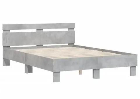 Cadru de pat cu tăblie gri beton 120x190 cm lemn prelucrat - 3/5