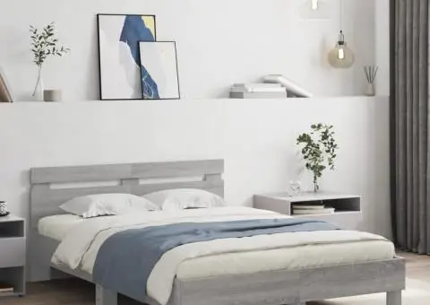 Cadru de pat cu tăblie gri sonoma 120x190 cm lemn prelucrat - 1/5