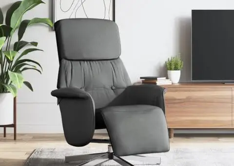 Fotoliu rabatabil cu suport de picioare, gri închis, textil - 1/5