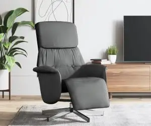 vidaXL Fotoliu rabatabil cu suport de picioare, gri închis, textil