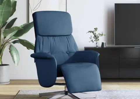 Fotoliu rabatabil cu suport de picioare, albastru, textil - 1/5