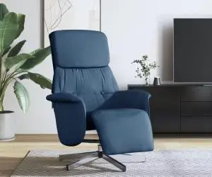 vidaXL Fotoliu rabatabil cu suport de picioare, albastru, textil