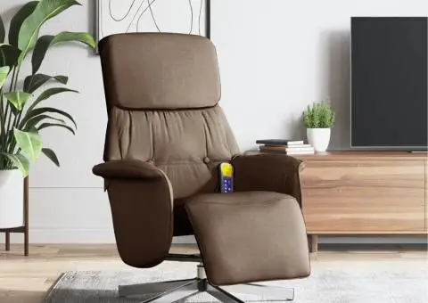 Fotoliu de masaj rabatabil cu suport de picioare, maro, textil - 1/5