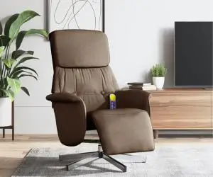 vidaXL Fotoliu de masaj rabatabil cu suport de picioare, maro, textil
