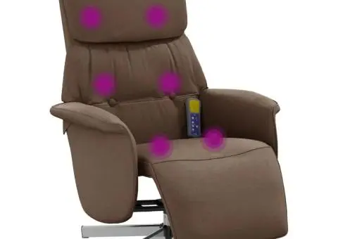 Fotoliu de masaj rabatabil cu suport de picioare, maro, textil - 2/5