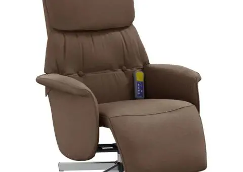 Fotoliu de masaj rabatabil cu suport de picioare, maro, textil - 3/5