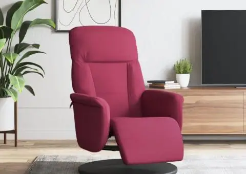 Scaun de relaxare cu taburet, roșu vin, catifea - 1/5