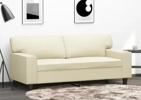 Canapea cu 2 locuri, crem, 140 cm, piele ecologică - 1/5