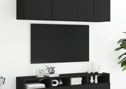 Comode TV de perete, 2 buc., negru, 40x30x30 cm, lemn prelucrat - 4/5