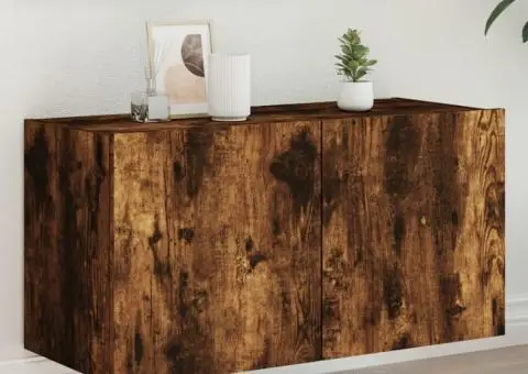 Comodă TV de perete cu lumini LED, stejar fumuriu, 80x35x41 cm - 1/5