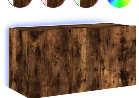 Comodă TV de perete cu lumini LED, stejar fumuriu, 80x35x41 cm - 2/5