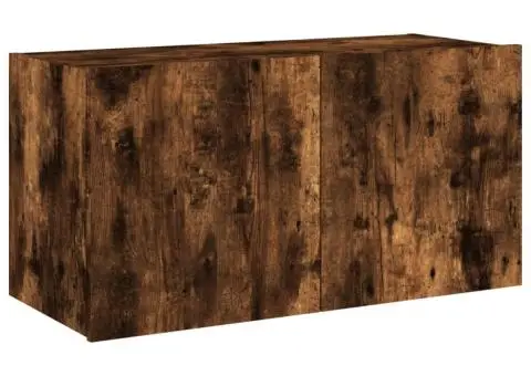 Comodă TV de perete cu lumini LED, stejar fumuriu, 80x35x41 cm - 3/5