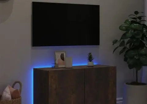 Comodă TV de perete cu lumini LED, stejar fumuriu, 80x35x41 cm - 4/5