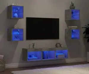 vidaXL Unități TV de perete cu LED-uri 7 piese gri beton lemn compozit