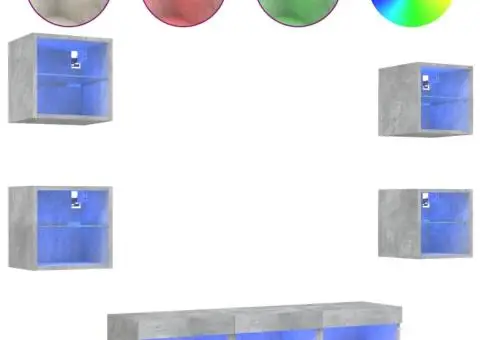 Unități TV de perete cu LED-uri 7 piese gri beton lemn compozit - 2/5