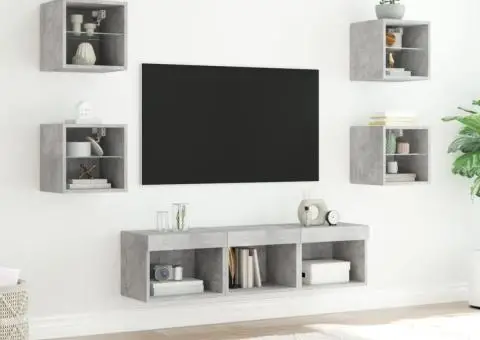 Unități TV de perete cu LED-uri 7 piese gri beton lemn compozit - 3/5