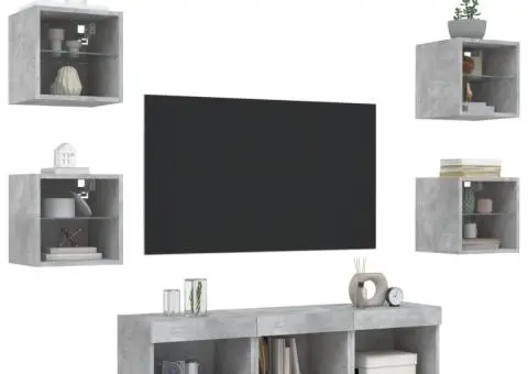 Unități TV de perete cu LED-uri 7 piese gri beton lemn compozit - 4/5