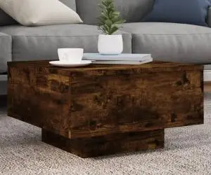 vidaXL Măsuță de cafea cu lumini LED, stejar fumuriu, 55x55x31 cm
