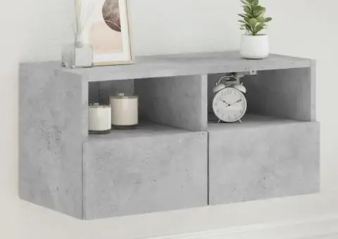 Comodă TV de perete, gri beton, 60x30x30 cm, lemn prelucrat - 1/5