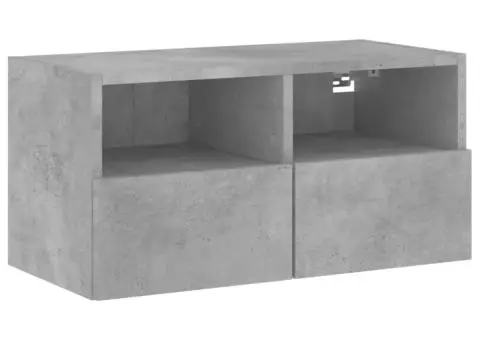 Comodă TV de perete, gri beton, 60x30x30 cm, lemn prelucrat - 2/5