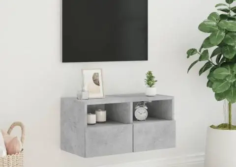 Comodă TV de perete, gri beton, 60x30x30 cm, lemn prelucrat - 3/5