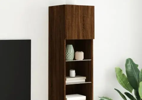 Comodă TV cu lumini LED, stejar maro, 30,5x30x90 cm - 1/5