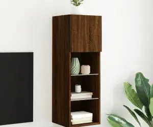 vidaXL Comodă TV cu lumini LED, stejar maro, 30,5x30x90 cm
