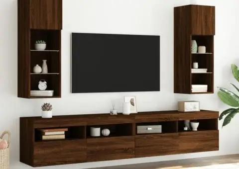 Comodă TV cu lumini LED, stejar maro, 30,5x30x90 cm - 3/5