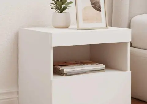 Noptiere cu lumini LED, 2 buc., alb, 50x40x45 cm - 1/5