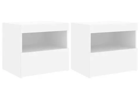 Noptiere cu lumini LED, 2 buc., alb, 50x40x45 cm - 2/5