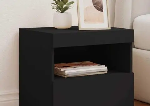 Noptiere cu lumini LED, 2 buc., negru, 50x40x45 cm - 1/5