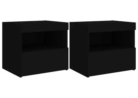 Noptiere cu lumini LED, 2 buc., negru, 50x40x45 cm - 2/5