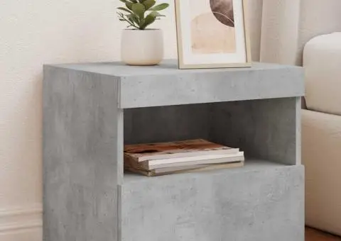 Noptiere cu lumini LED, 2 buc., gri beton, 50x40x45 cm - 1/5