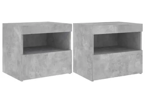 Noptiere cu lumini LED, 2 buc., gri beton, 50x40x45 cm - 2/5