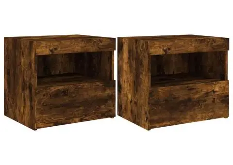 Noptiere cu lumini LED, 2 buc., stejar fumuriu, 50x40x45 cm - 2/5