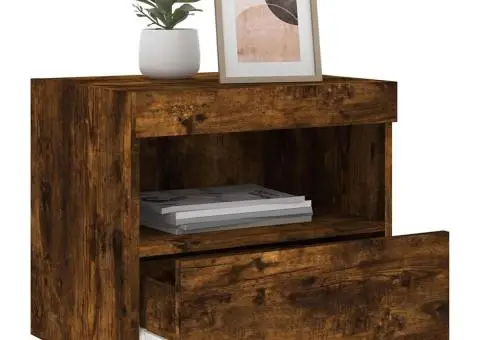 Noptiere cu lumini LED, 2 buc., stejar fumuriu, 50x40x45 cm - 5/5