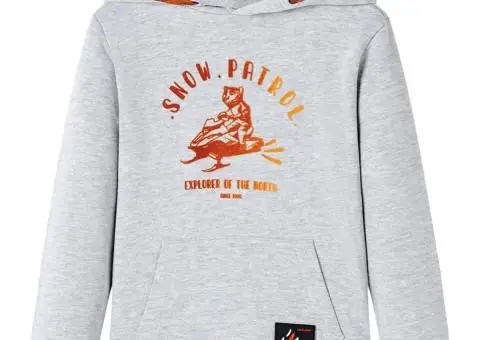 Hanorac pentru copii cu glugă, gri melanj și portocaliu, 140 - 1/5