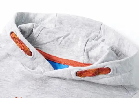 Hanorac pentru copii cu glugă, gri melanj și portocaliu, 140 - 3/5